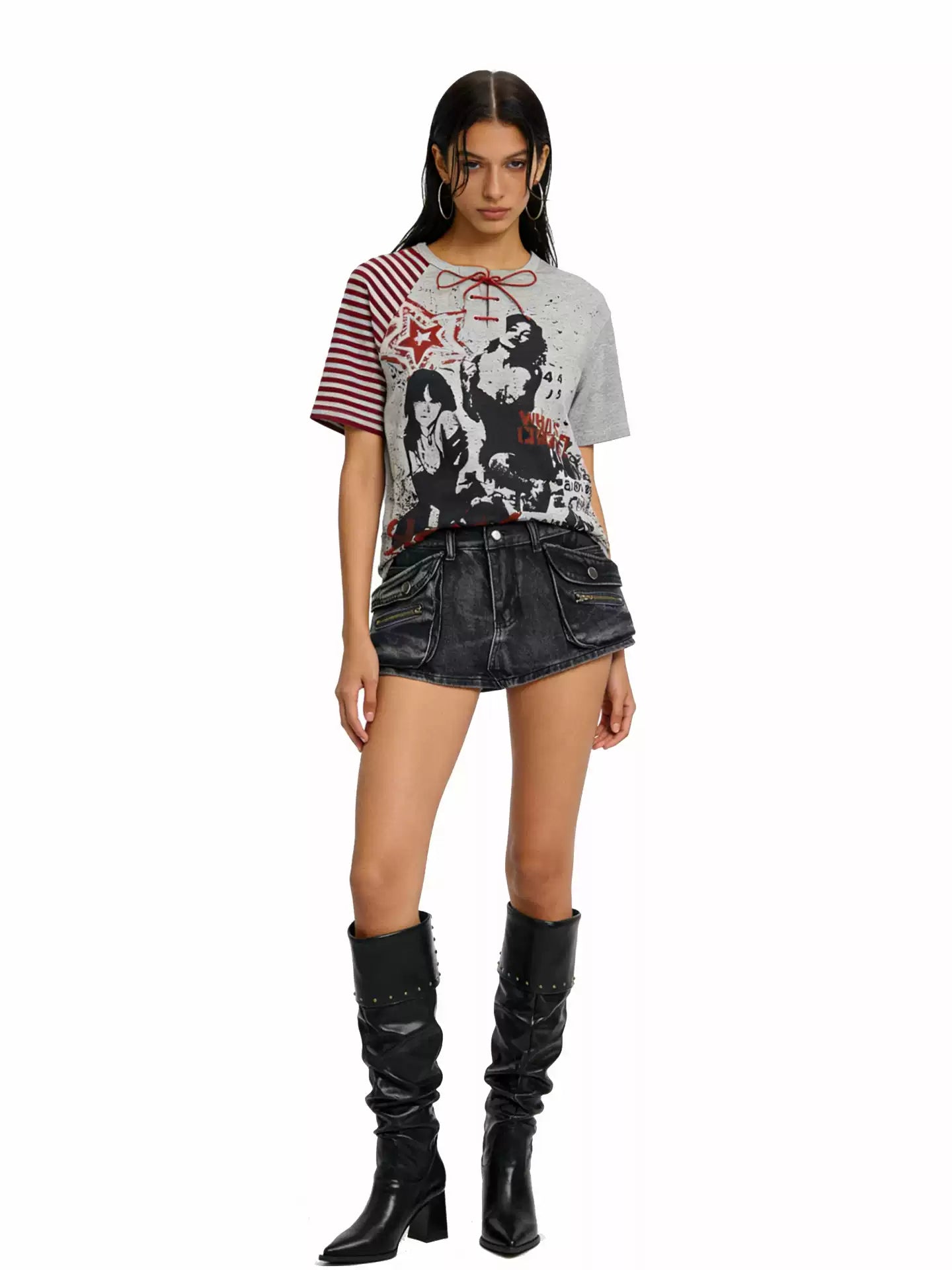 'City Outcast' Vintage Streetwear Print Striped T-Shirt AlielNosirrah