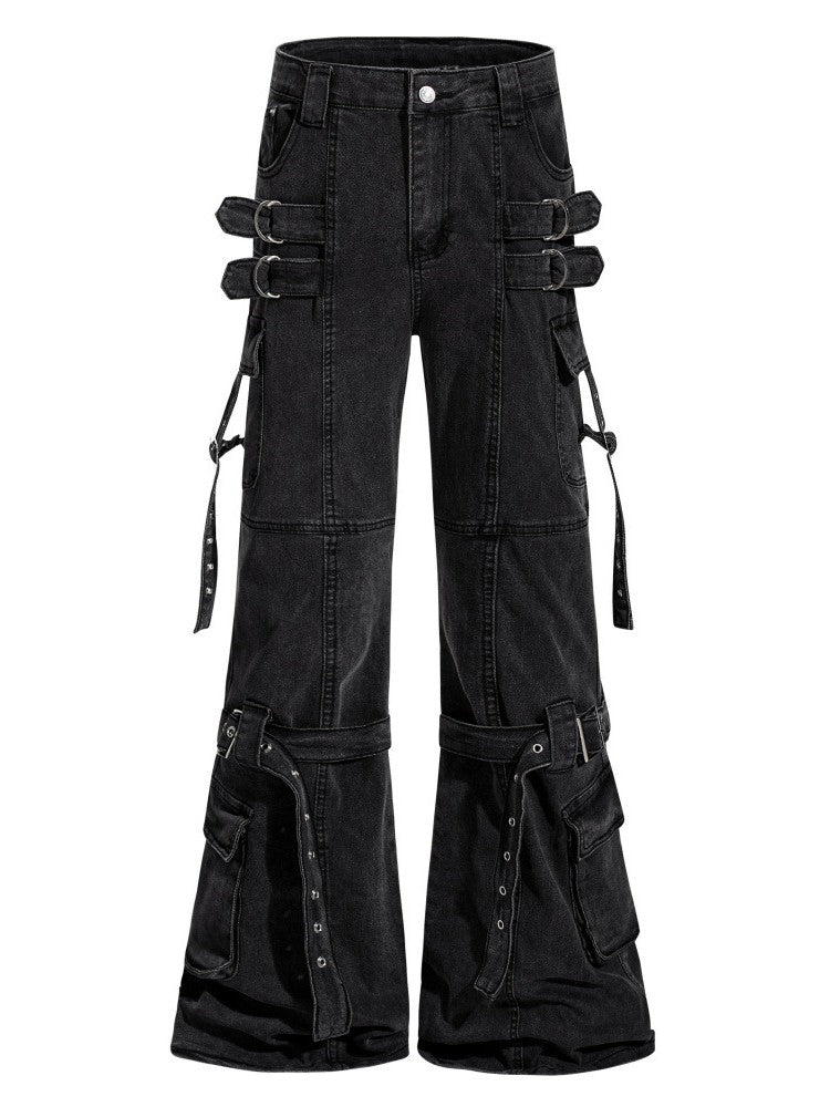 'VibeShift' Multi-Pocket Loose-Fit Flared Denim Cargo Pants AlielNosirrah