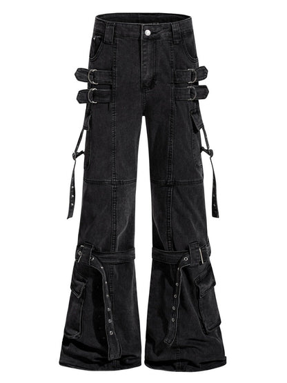 'VibeShift' Multi-Pocket Loose-Fit Flared Denim Cargo Pants AlielNosirrah