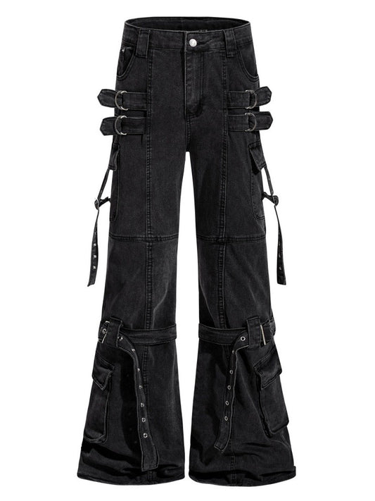 'VibeShift' Multi-Pocket Loose-Fit Flared Denim Cargo Pants AlielNosirrah