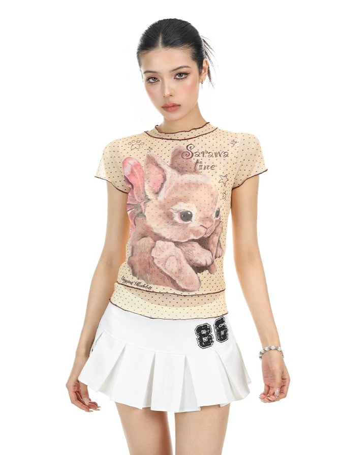 'Bunny Dream' Sweet Polka Dot Bunny Mesh Short Sleeve Top (Copy) AlielNosirrah