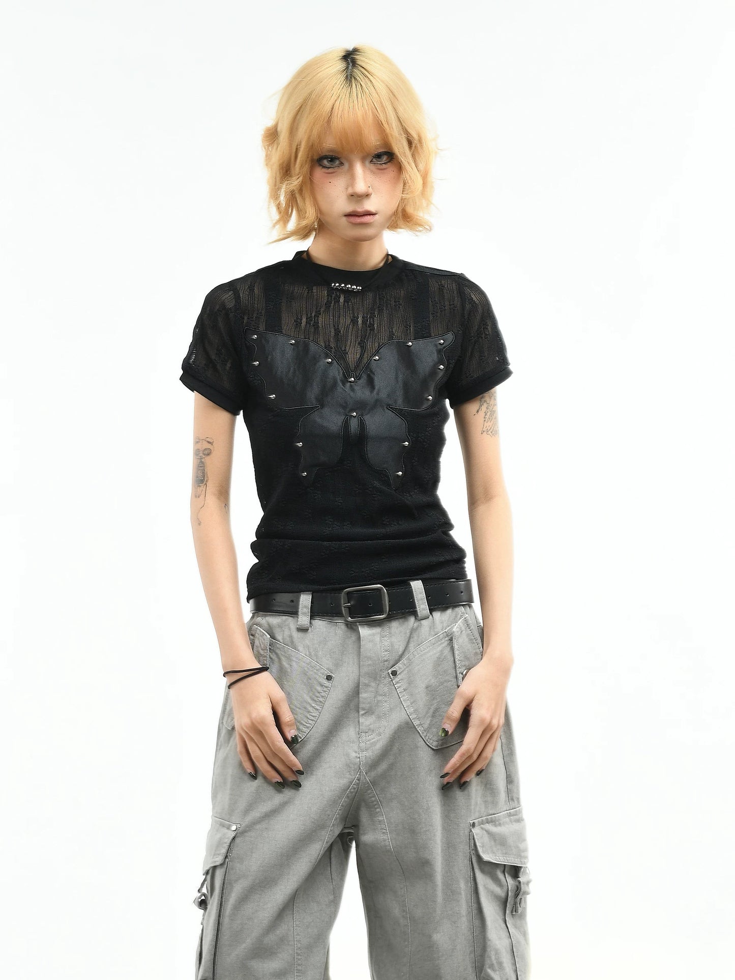 'WingCut' Cutout Butterfly Embroidered Short Sleeve T-Shirt