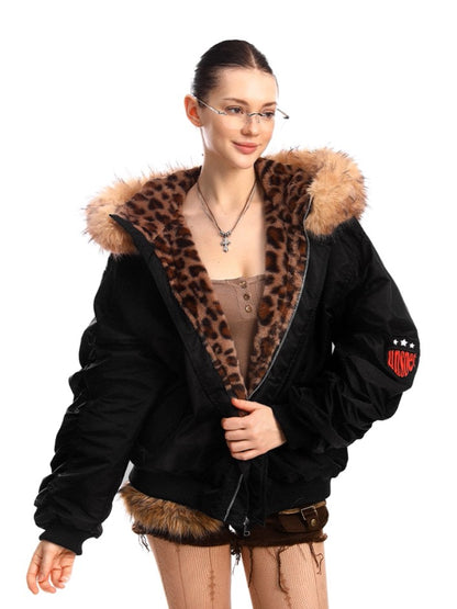 'Urban Jungle' Detachable Faux-Fur Collar Leopard Hooded (Copy) AlielNosirrah