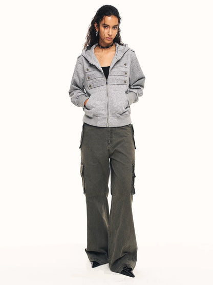 'Star Relic' Retro Distressed Star‑Shaped Buckles Camouflage Hooded