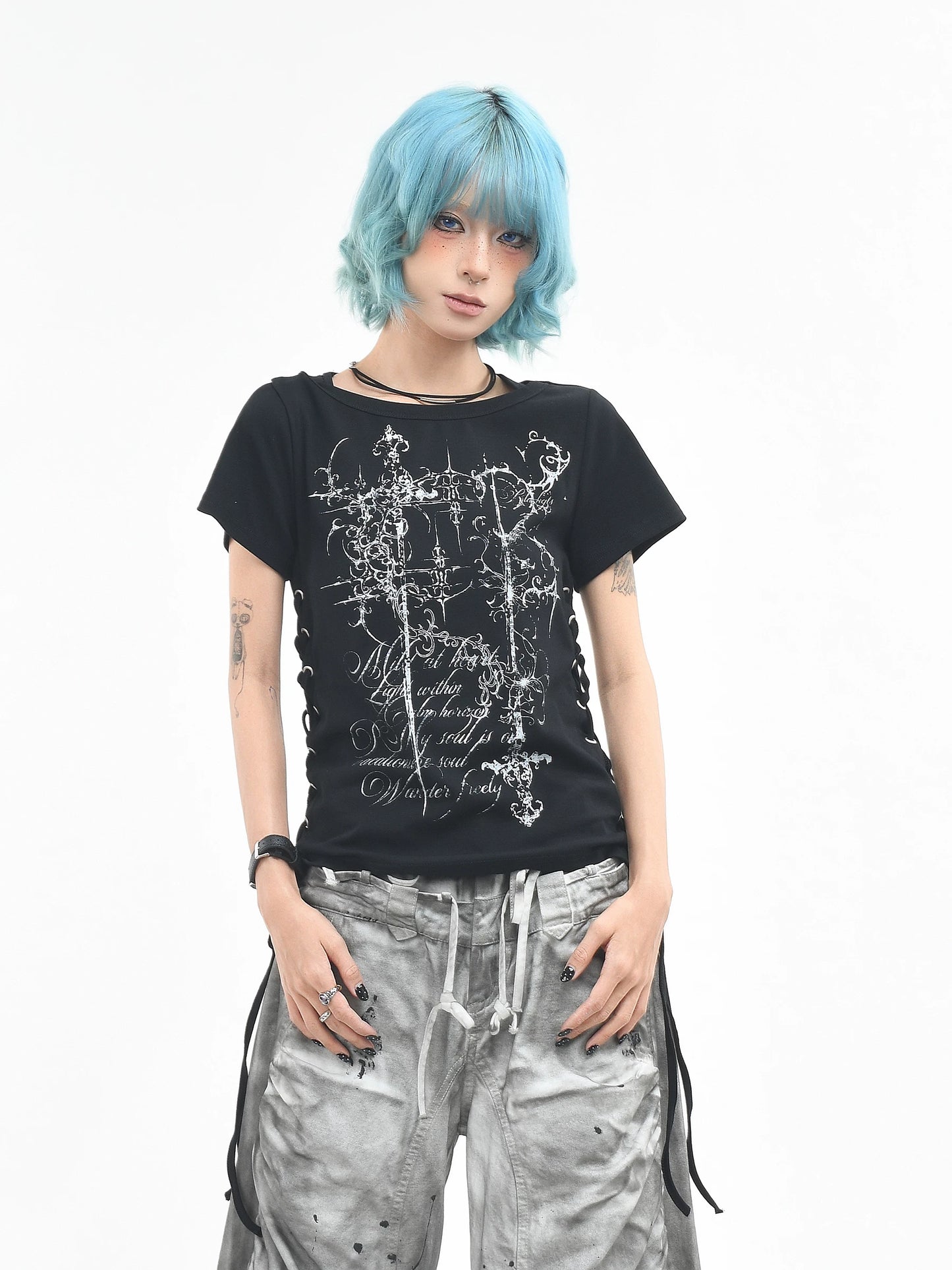 'AltTag' Light Alt Style Graffiti Tie Strap Short Sleeve T-Shirt