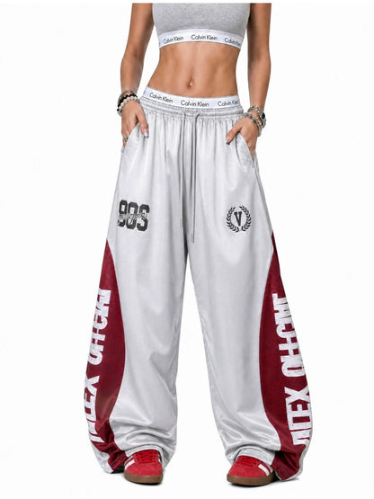 'Blockline' Contrast Panel Letter Graphic Baggy Pants