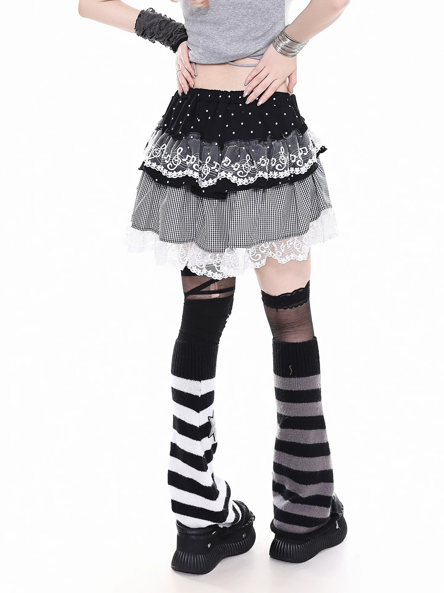 'Melody Keys' Y2K Plaid Lace Patchwork Puff Cake Skirt (Copy) AlielNosirrah