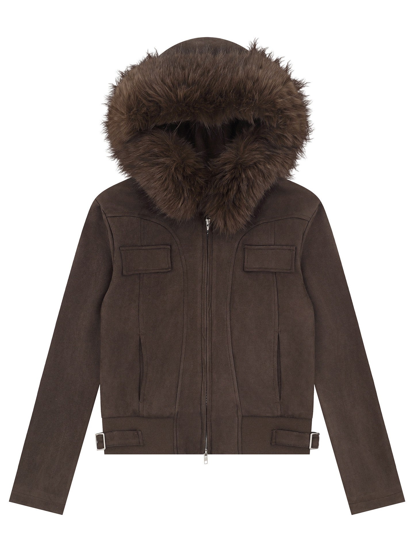 'Frosted Vixen' Double Zippers Faux Fur Collar Cropped Jacket (Copy) AlielNosirrah