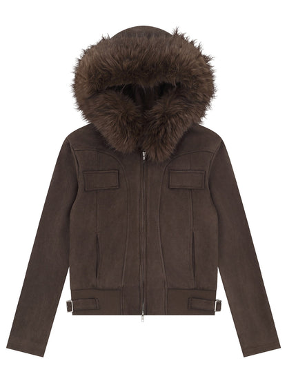 'Frosted Vixen' Double Zippers Faux Fur Collar Cropped Jacket (Copy) AlielNosirrah