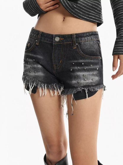'Street Outlaw' Vintage Studded Raw Hem Denim Shorts AlielNosirrah