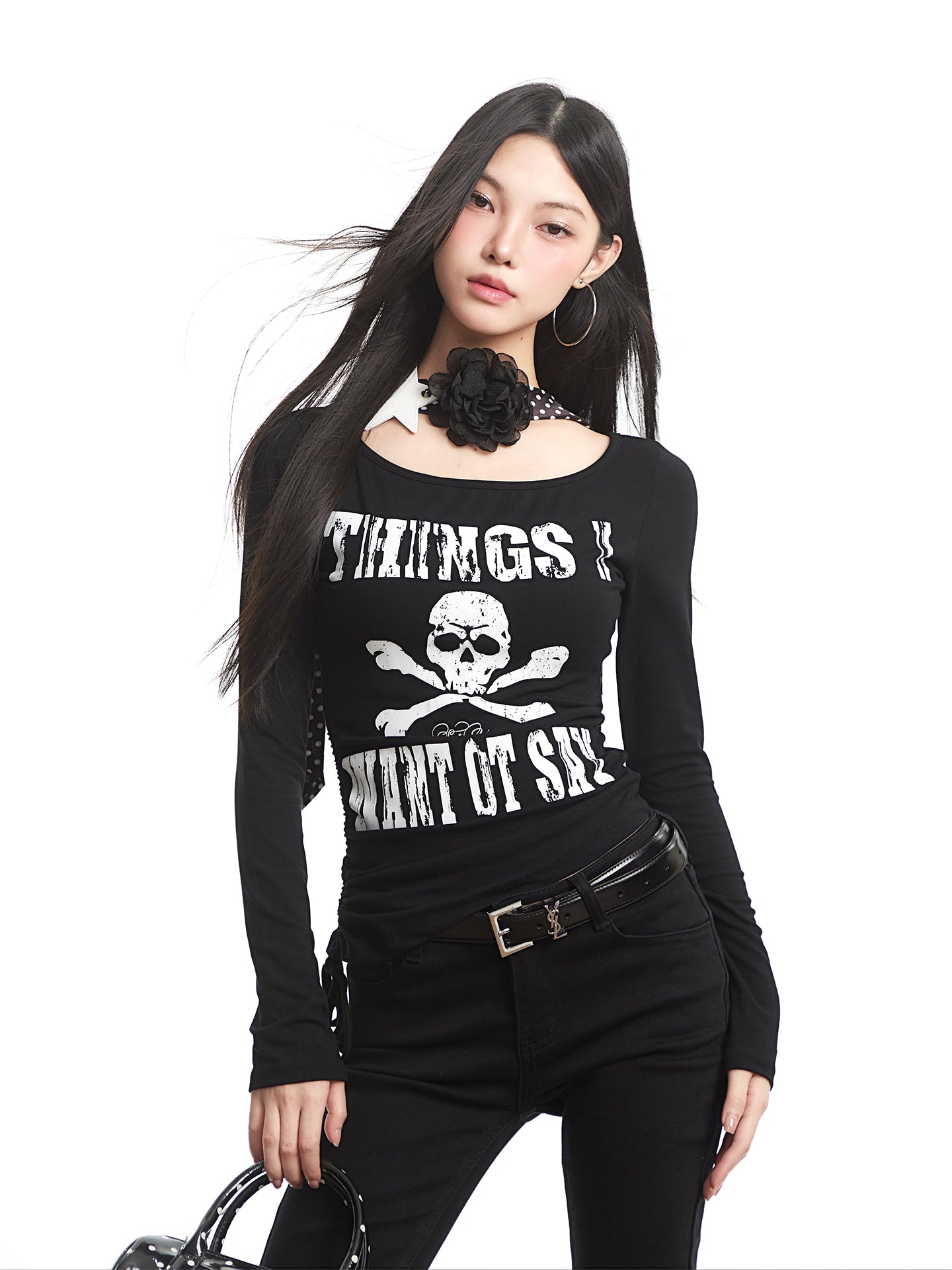 ’Y2K Babe' Vintage Retro Street Style Y2K Skull Design Slim Long Sleeve Tee (Copy) AlielNosirrah