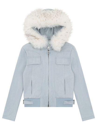 'Frosted Vixen' Double Zippers Faux Fur Collar Cropped Jacket (Copy) AlielNosirrah