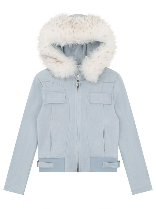 'Frosted Vixen' Double Zippers Faux Fur Collar Cropped Jacket (Copy) AlielNosirrah