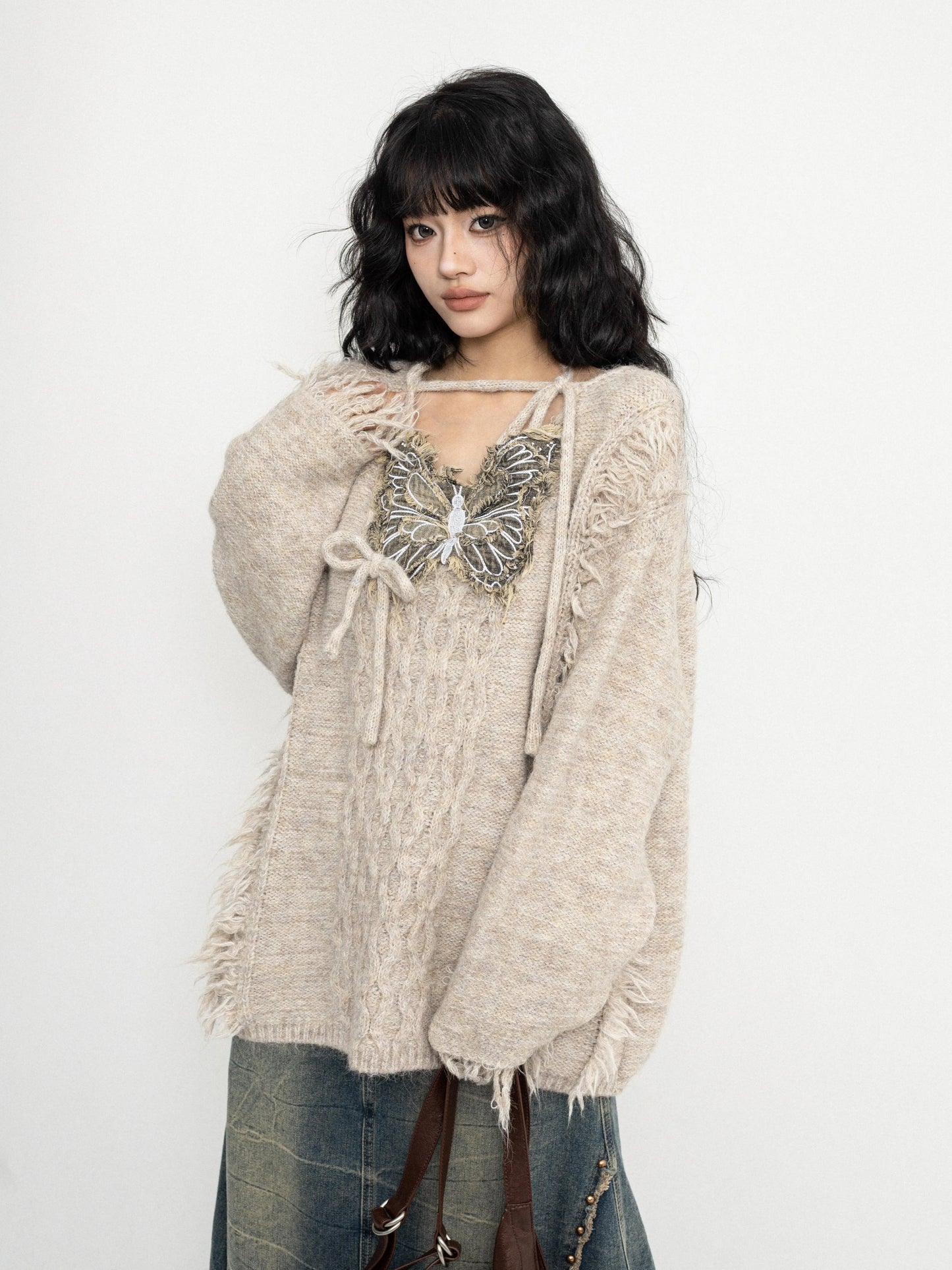 'Flutter Dreams' Retro Tassel-Tie Butterfly Sweater AlielNosirrah