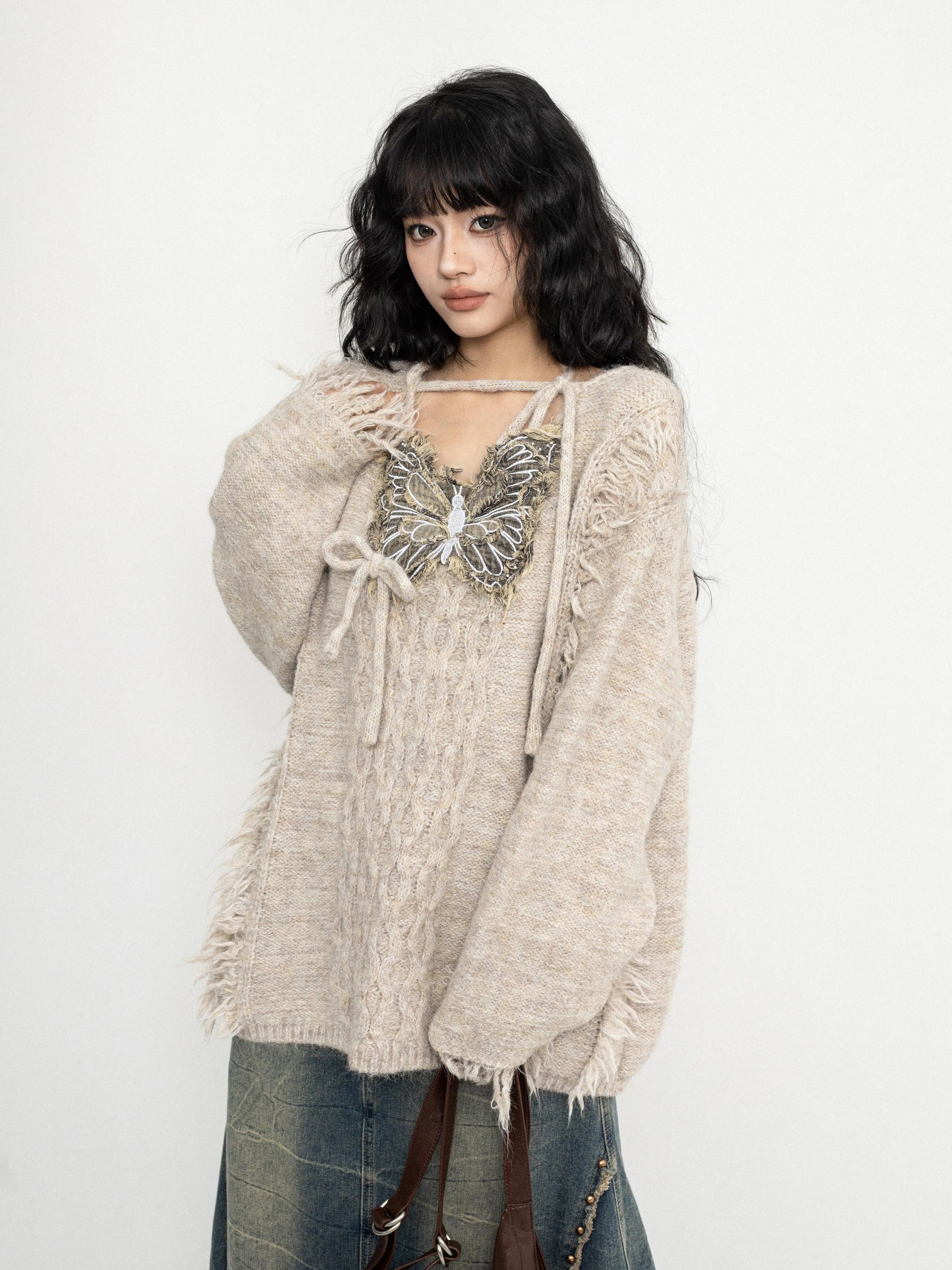 'Flutter Dreams' Retro Tassel-Tie Butterfly Sweater AlielNosirrah