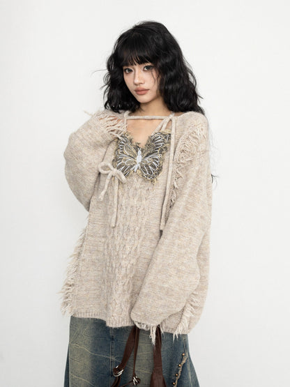 'Flutter Dreams' Retro Tassel-Tie Butterfly Sweater AlielNosirrah