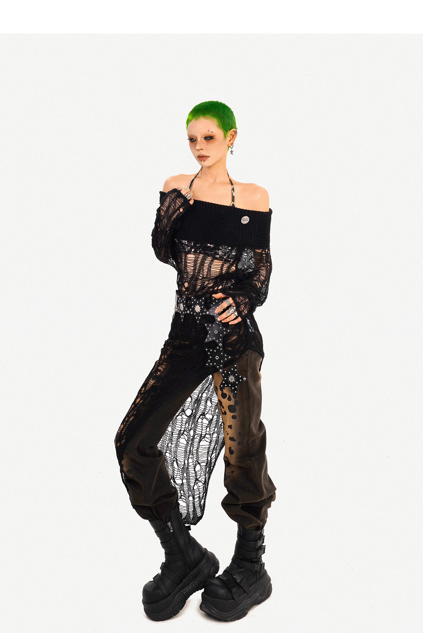 'Bare Charm' Off-Shoulder Irregular Design Knit Skirt AlielNosirrah