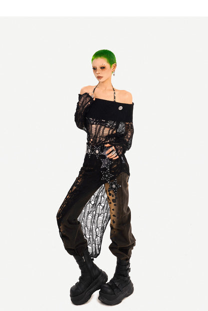 'Bare Charm' Off-Shoulder Irregular Design Knit Skirt AlielNosirrah