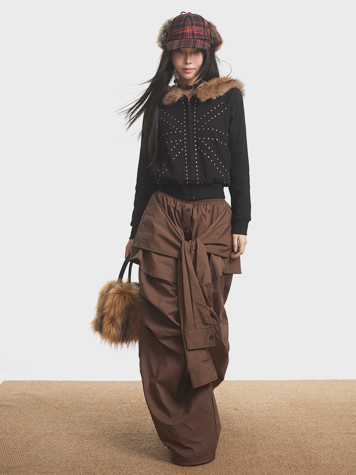 'Urban Stud' Fur Collar Studded Detailing Fleece Hoodie (Copy) AlielNosirrah