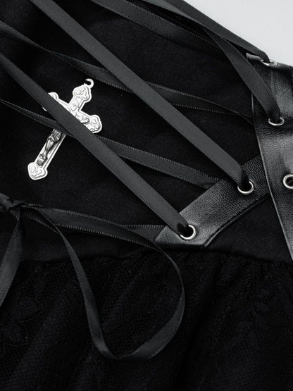 'Sinful Cross' Vintage Gothic Lace Irregular Design Skirt AlielNosirrah