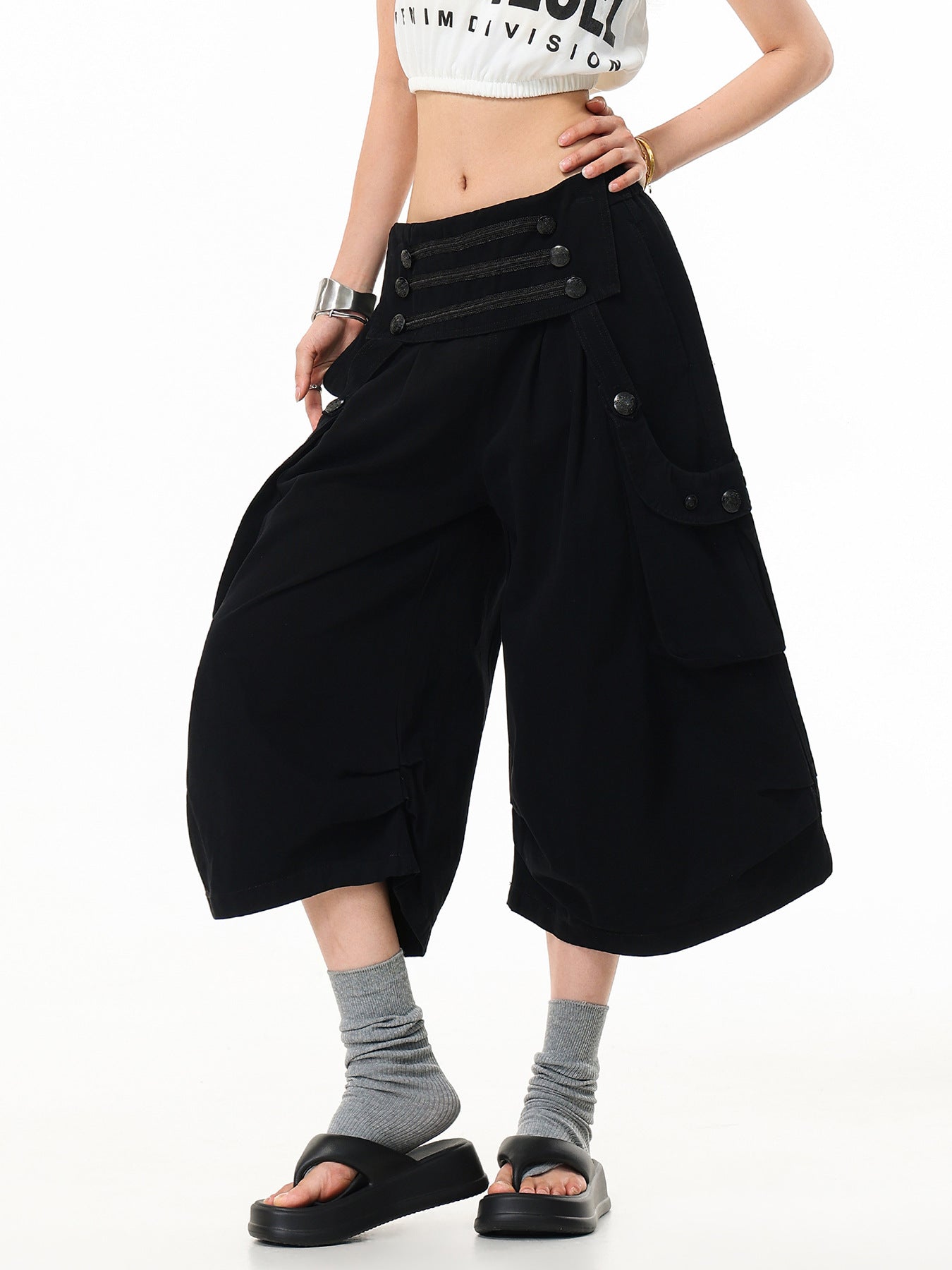 'Street Wideleg' Y2K Loose Wide Leg Cargo Capri Pants