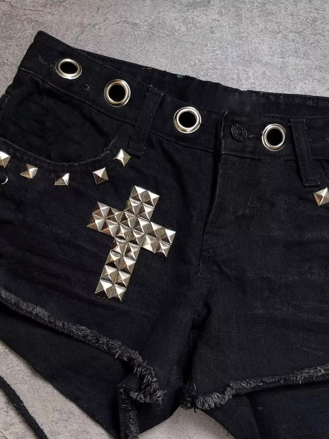 'Darkpulse' Y2K Gothic Cross Rhinestone Shorts AlielNosirrah