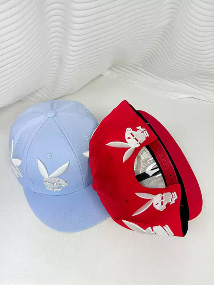 'Hop Hustle' Y2K 3D Embroidered Bunny Flat Brim Baseball Cap AlielNosirrah