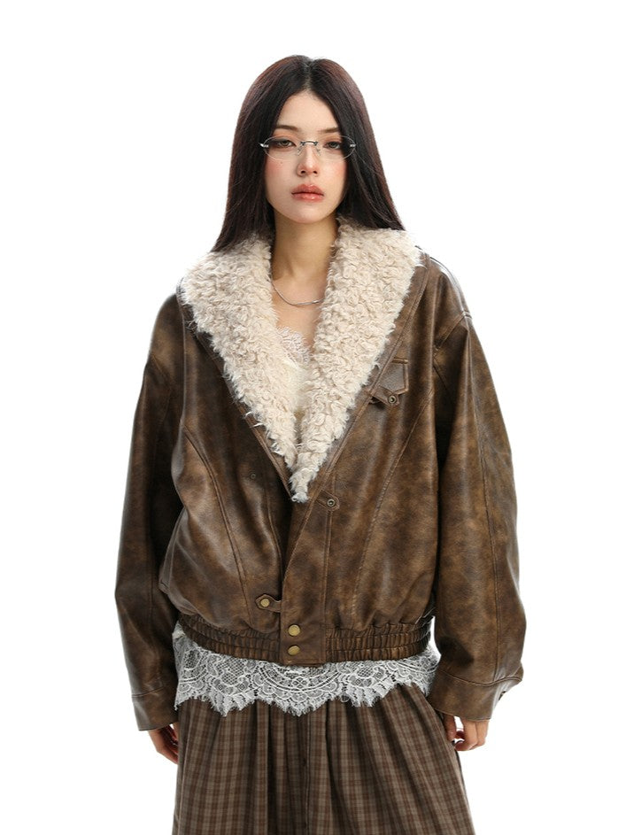 'Velvet Dawn' Shearling-Lined Faux Leather Jacket AlielNosirrah