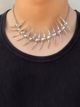 'Razorbone' Dark Punk Thorn Skeleton Metal Choker Necklace AlielNosirrah