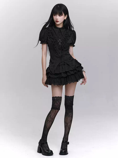 'Spirit Doll' Gothic Black Puff Sleeve Blouse AlielNosirrah