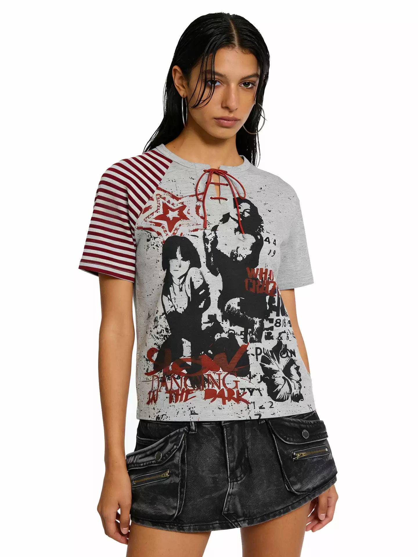 'City Outcast' Vintage Streetwear Print Striped T-Shirt AlielNosirrah