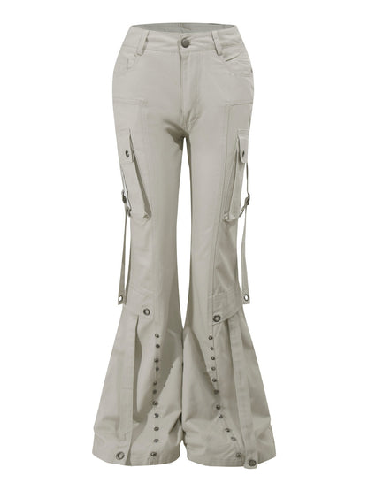 'Urban Edge' Autumn Winter Retro Apricot Flared Streetwear Work Pants AlielNosirrah