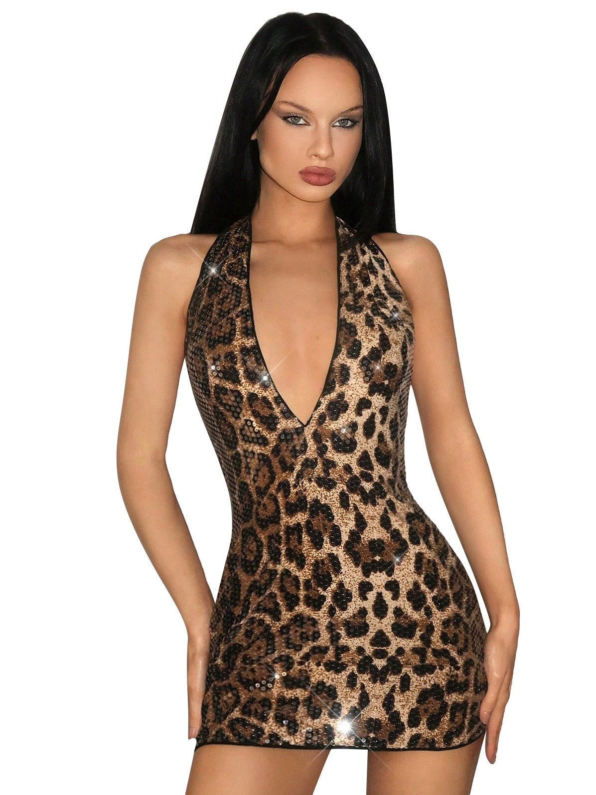 'Wild Spark' Sexy Leopard Sequin Halter Dress AlielNosirrah