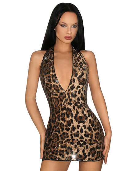 'Wild Spark' Sexy Leopard Sequin Halter Dress AlielNosirrah