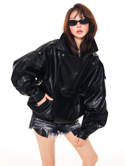 'Night Rider' Vintage-Style PU Leather Moto Leather Jacket AlielNosirrah