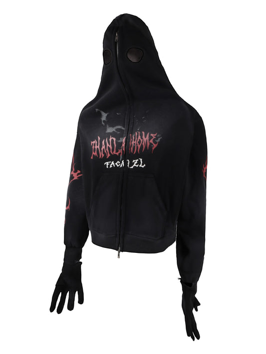 'Devil’s Gaze' Letter Print Tie-Dye Hoodie with Detachable Mask & Gloves AlielNosirrah