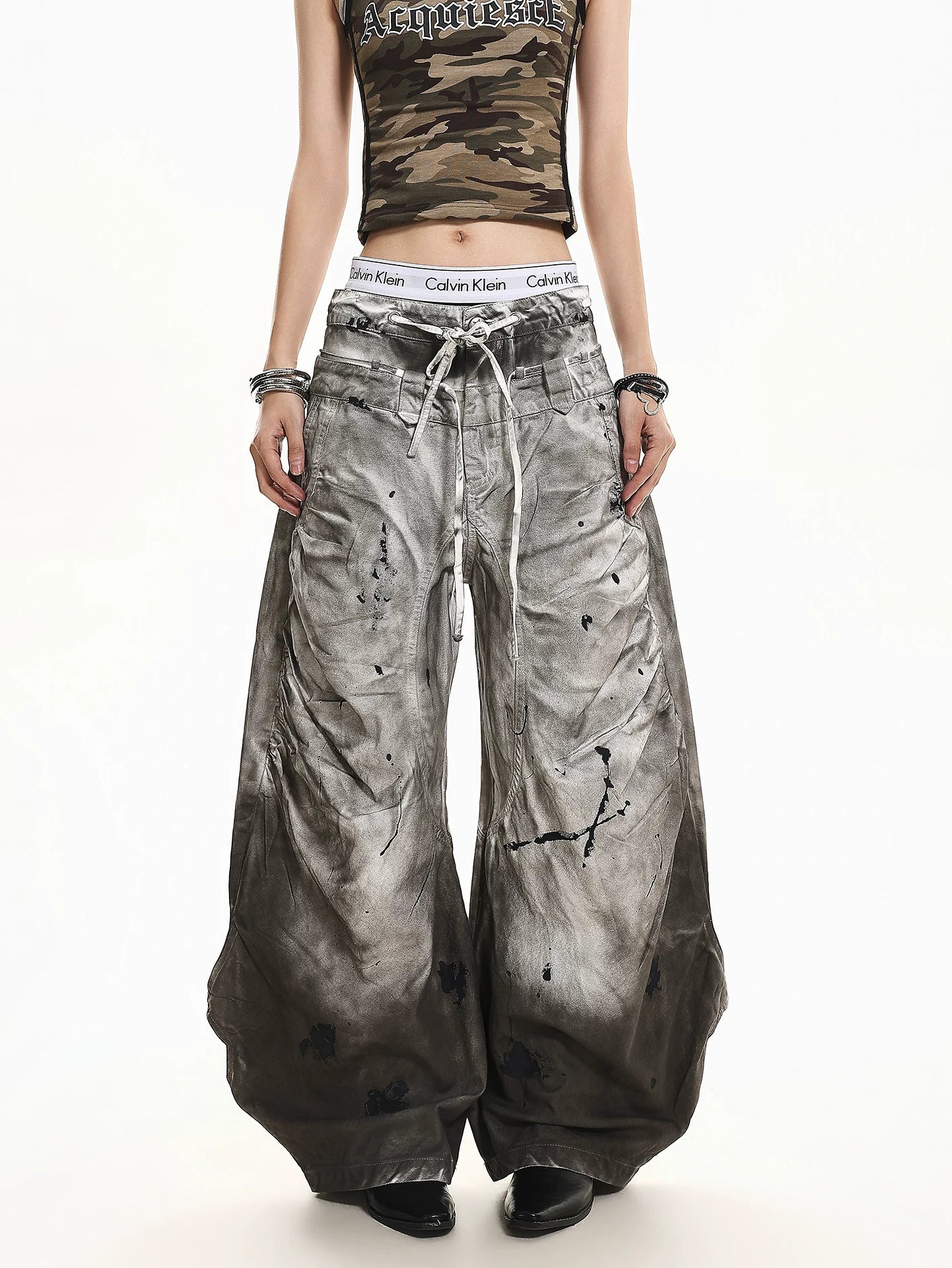 'SplashFade' Retro Gradient Splash Wash Heavy Denim Trousers