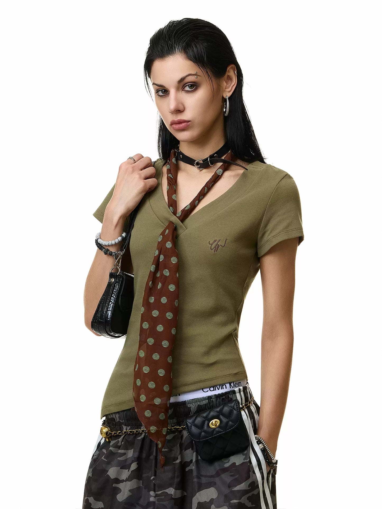 'Old Cinema' Vintage Polka Dot Scarf Asymmetrical T-Shirt (Copy) AlielNosirrah