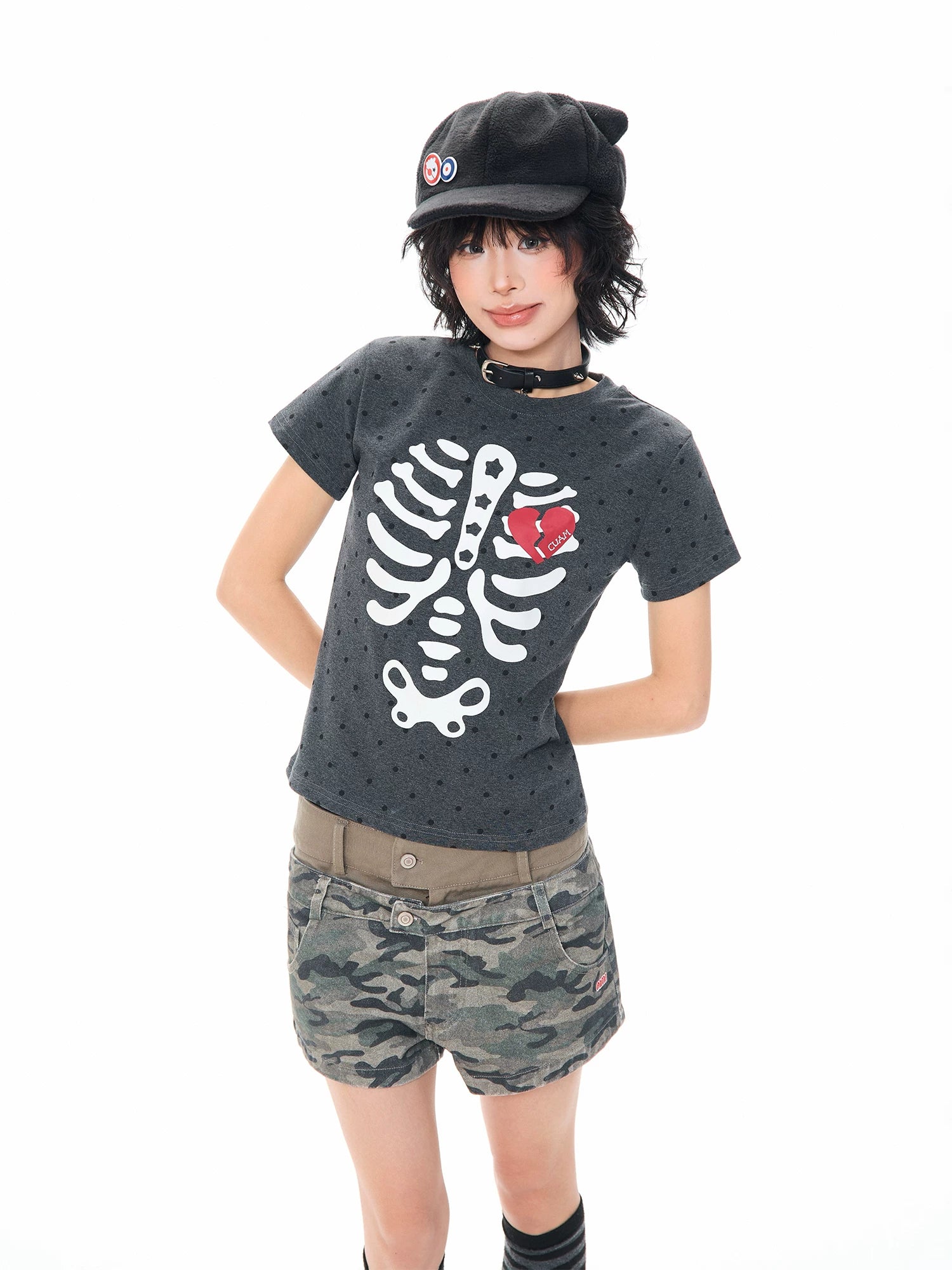 'Dopamine Skull' Skull Polka Dot Short Sleeve T-Shirt AlielNosirrah