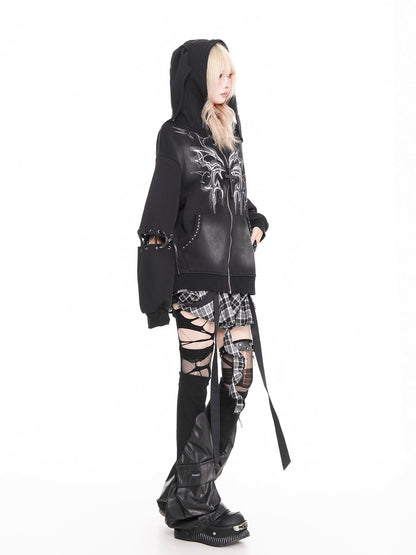 'Pin-Up Bunny' Retro Babe Bunny-Ear Zipped Oversized  Hoodie (Copy) AlielNosirrah