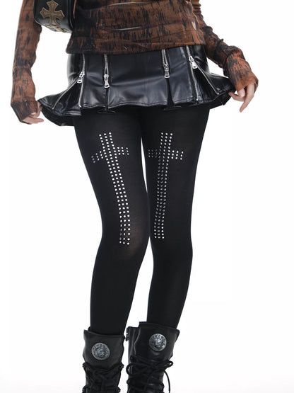 'Riotcross' Dark Punk Cross Studded Rhinestone Tights AlielNosirrah