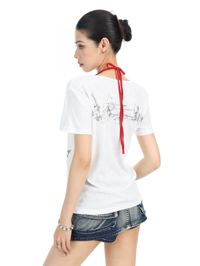 'Melody Era' Music Note Print Scoop Neck T-Shirt AlielNosirrah