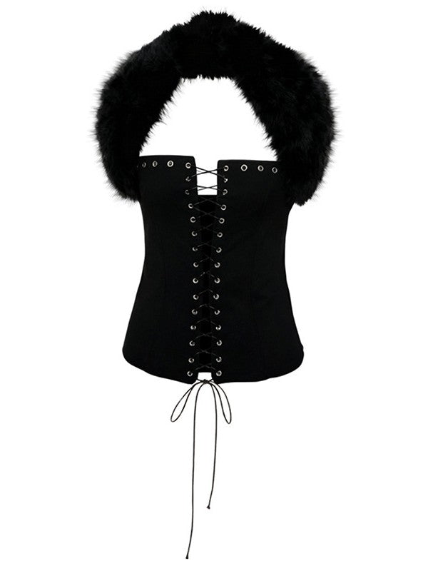 'Fur & Flirt' Fur Collar Tie-Up Top AlielNosirrah