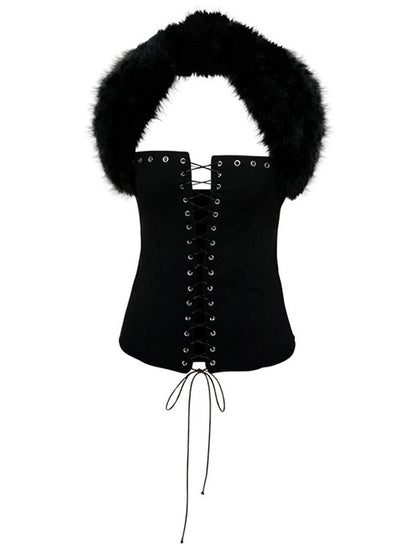 'Fur & Flirt' Fur Collar Tie-Up Top AlielNosirrah