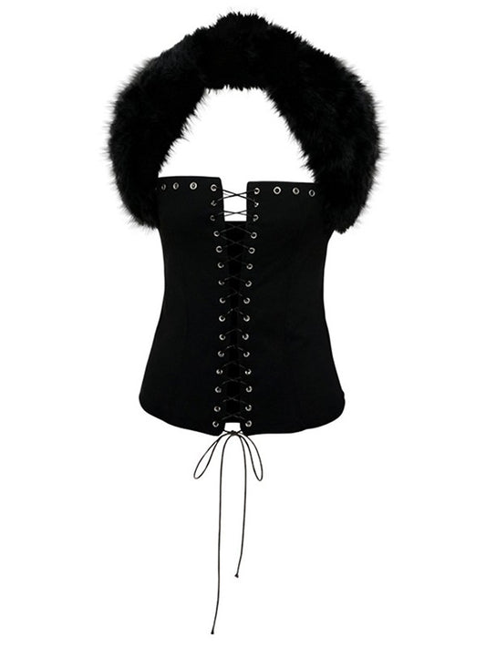 'Fur & Flirt' Fur Collar Tie-Up Top AlielNosirrah