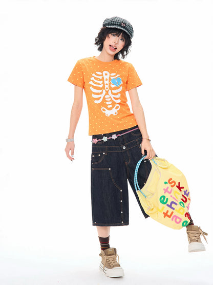 'Dopamine Skull' Skull Polka Dot Short Sleeve T-Shirt AlielNosirrah