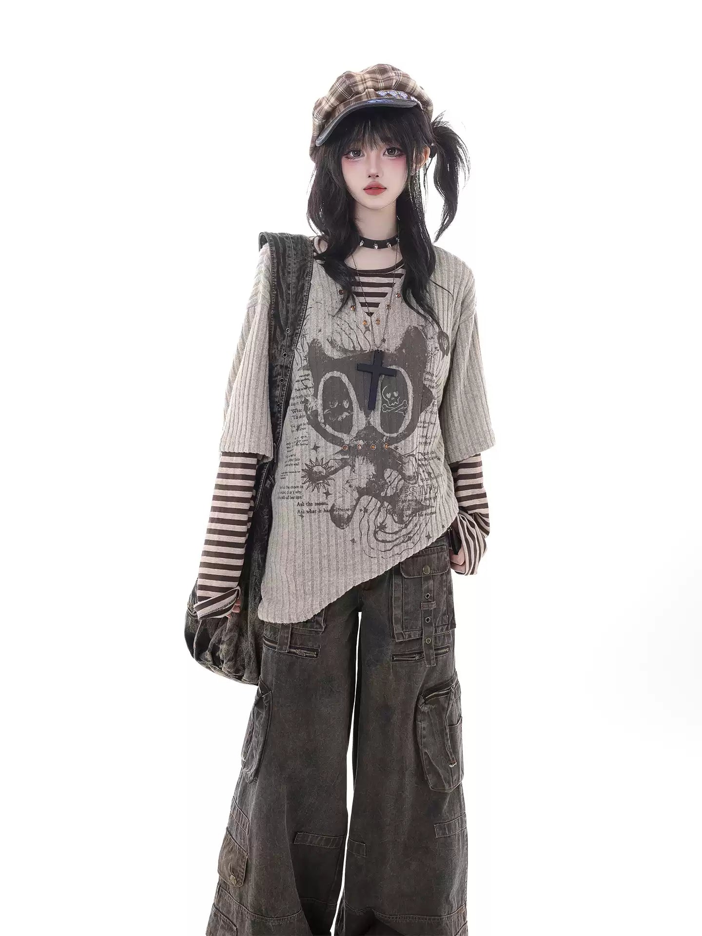 mochi-cat-cat-print-striped-patchwork-long-sleeve-top-2