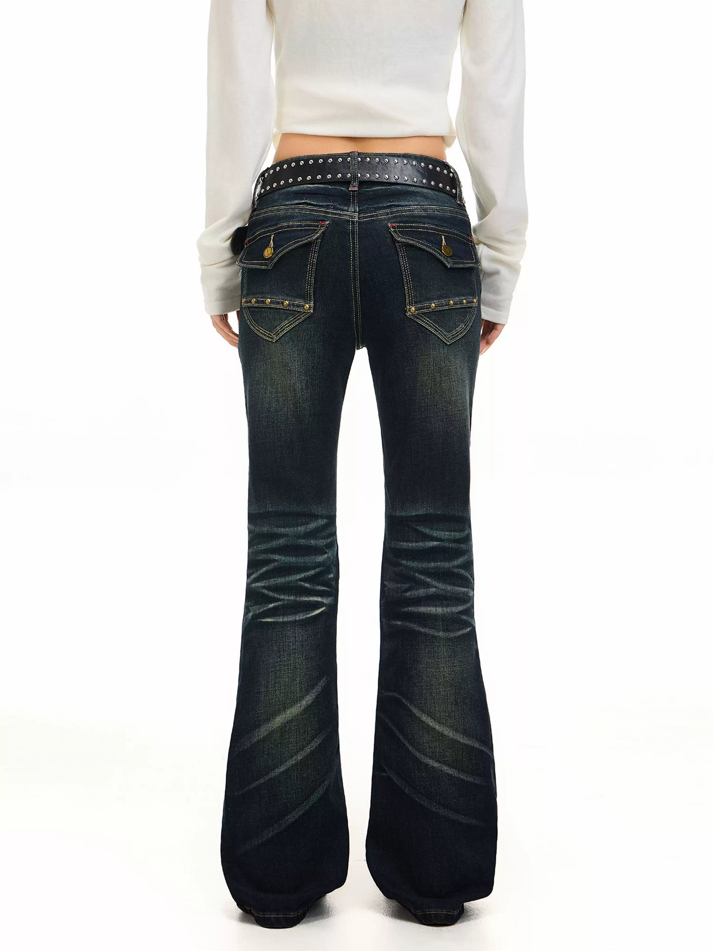 'Old Chapel' Vintage Washed Distressed Cross Rhinestone Flared Jeans AlielNosirrah