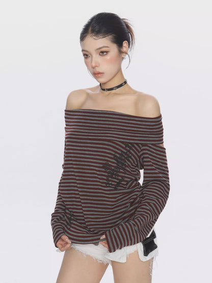 ’Sway & Style' Cross-Strap Off-Shoulder Long Sleeve Tee AlielNosirrah