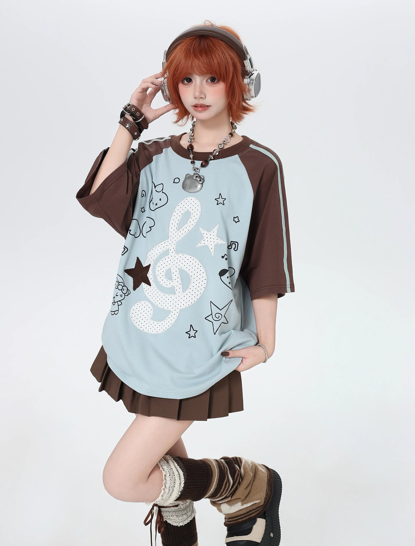 'Bubble Note' Y2K Embroidered Music Note Loose T-Shirt (Copy) AlielNosirrah
